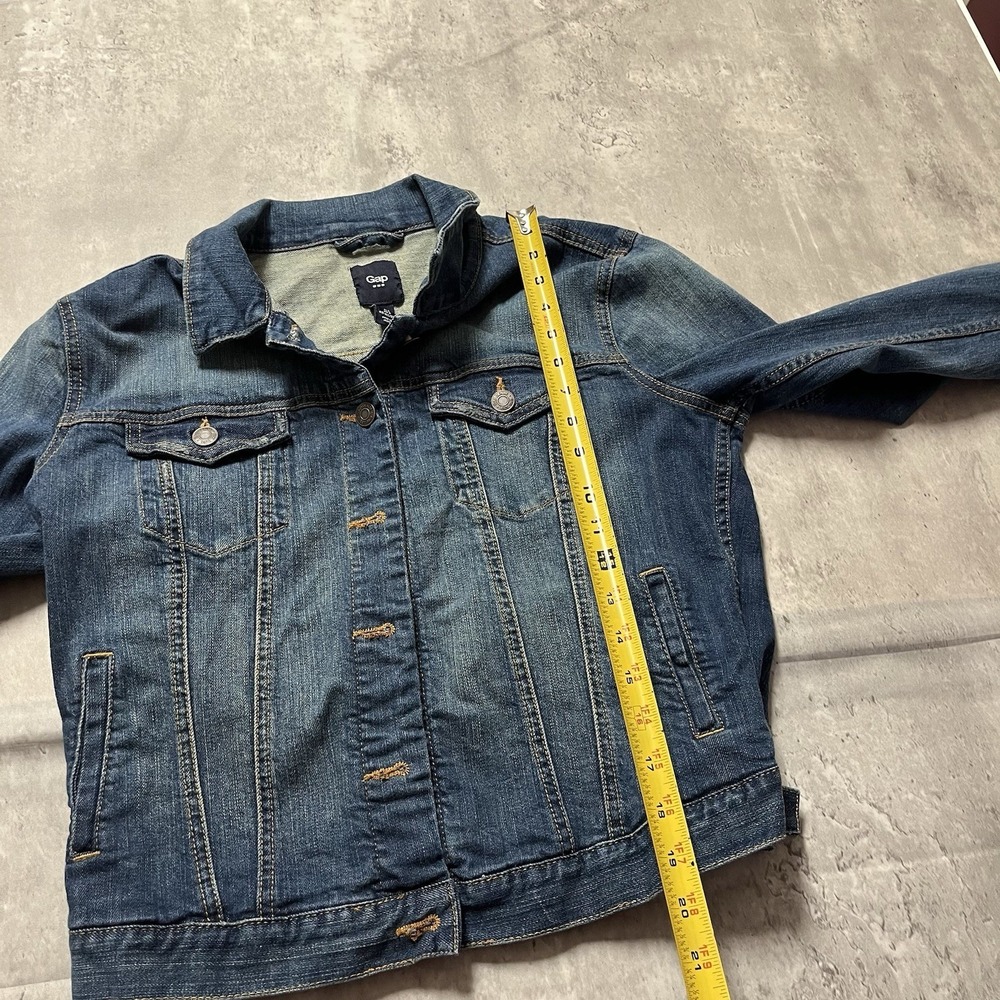 Gap Blue Cotton Short Jacket Button Collared Pockets Women's Small Long Sleeve - Picture 4 of 7